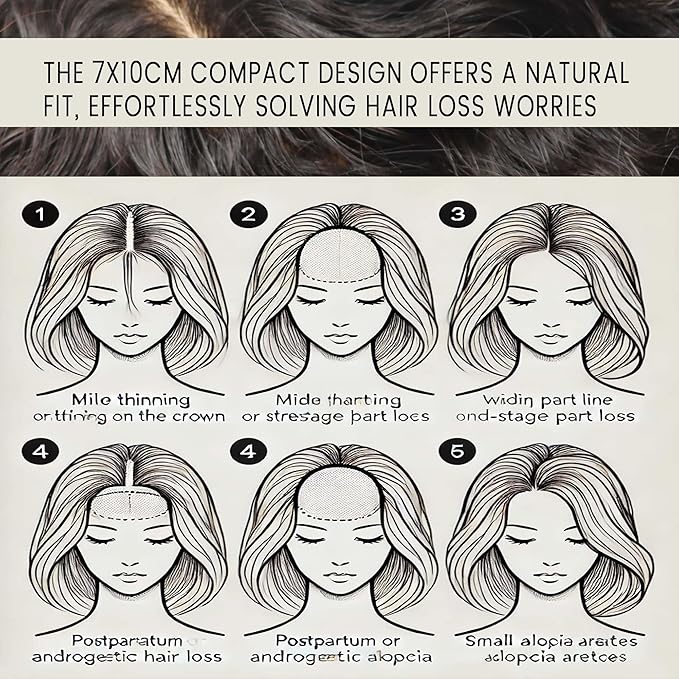 Curly Hair Toppers for Women, Real Human Hair Topper for Thinning Hair, Realistic Scalp Crown Hair Topper with Natural Volume, Clip-In 3D Scalp Cover, Natural Black 1B 12 In