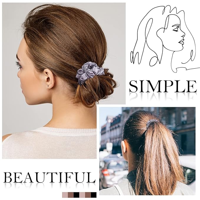 12Pcs Satin Scrunchies, Silver Gray Satin Hair Ties Elastic Hair Bands Ponytail Holder Hair Accessories for Women Girls