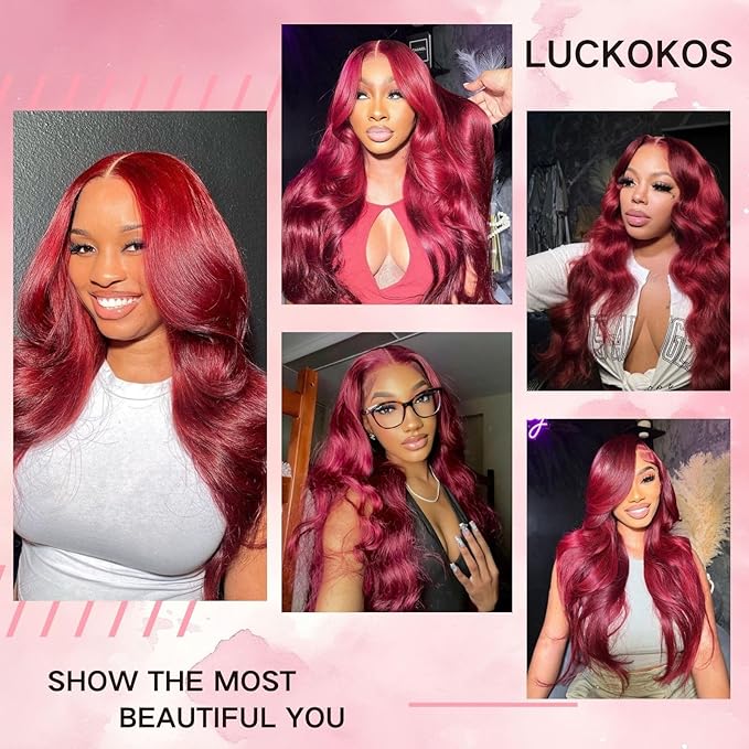 24 Inch 99j Burgundy Lace Front Wigs Human Hair 13x6 HD Transparent Burgundy Wig Human Hair 200 Density Pre Plucked Glueless Frontal Wigs Human Hair for Black Women