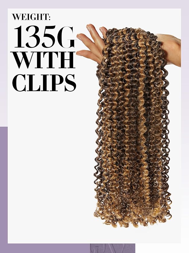 LUVME Seamless Clip in Hair Extensions Human Hair, 16 Inch 135g 9pcs #2/27 Hair Extensions Clip in Human Hair Kinky Curly Remy Hair