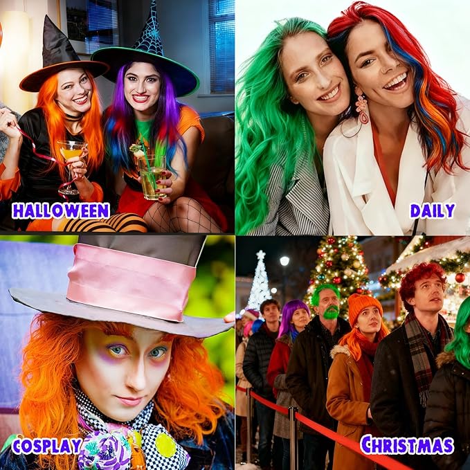 10Pcs Temporary Hair Color Wax for Christmas Party, Daily Party Cosplay Stocking Stuffers DIY Washable Hair Chalk Natural Instant Hair Color for Women Temporary Hair Dye for Kids Teens Women Men 40g