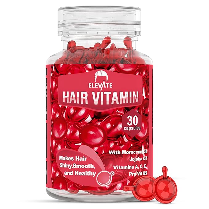 Elevate Hair Treatment Serum Oil Capsules - Conditioning Repair & Moisturizing Formula with Argan Jojoba Oils Vitamins A C E Pro Vitamin B5 Healthier Smooth Silky Thicker for Softness (1 Bottle)