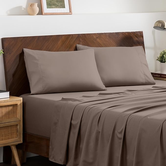 Bare Home Microfiber Pillow Cases - Queen Size Set of 2 - Cooling Pillowcases - Double Brushed - Easy Care - Envelope Closure (Queen Pillowcase Set of 2, Taupe)