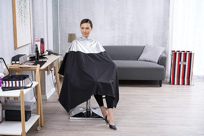 Professional Salon Cape Polyester Haircut Apron Shampoo & Chemical Resistant Haircut Cape,54”x62”,Silver & Black,C007011C-S