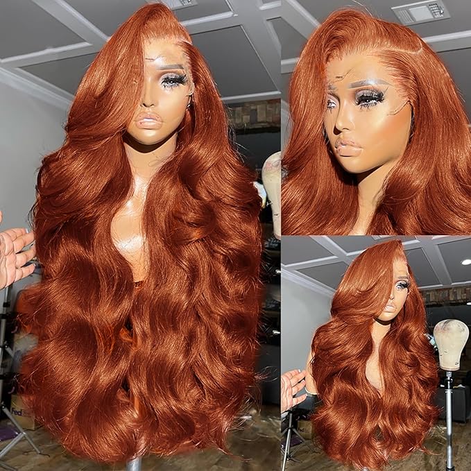 AMIRTY 250 density Dark Ginger Wig Human Hair Pre Plucked 13x4 Auburn Colored Lace Front Wigs Body Wave Glueless Wigs Human Hair HD Lace Frontal Reddish Brown Human Hair Wig 24 Inch