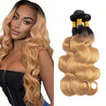 Color 27 Bundles Human Hair Ombre Blonde Body Wave Bundle Niegmeag Virgin Remy Hair 3 Bundles 14 16 18 Inch Double Weft 2 Tone Black and Honey Blonde Bundle Hair Weave