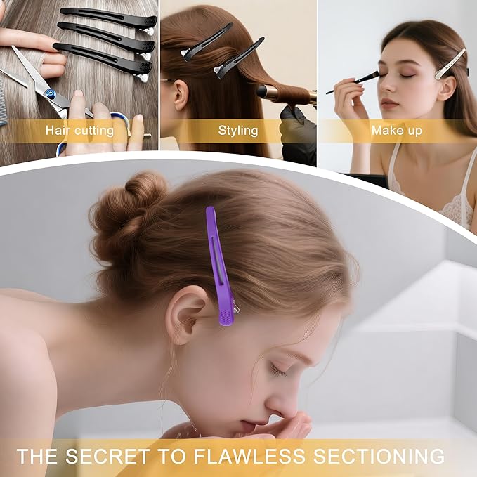 12 PCS Duckbill Hair Clips for Sectioning - 4.3” Professional Non-Slip Hair Clamps with Silicone Band, Gentle No-Mark Hold for Thick Hair, Styling & Coloring