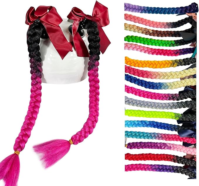 2PCS Helmet Pigtail Motorcycle Helmet Ponytail Bicycle Helmet Braids Hair Tails Used for Any Helmets/Suction Cup Reusable Design 2PCS(Helmet Not Included)