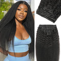 26Inch Kinky Straight Clip Ins Real Human Hair for Black Women Brazilian Real Hair Extensions 125g 8Pcs with 18Clips Per Set Double Weft Human Hair Clip Ins for Full Head (26 Inch)