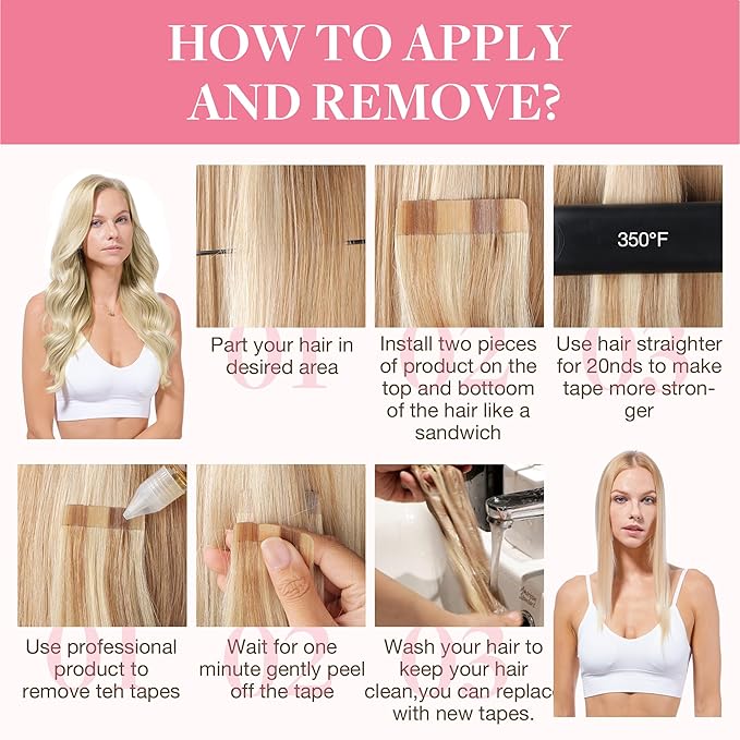 GOO GOO Tape in Hair Extensions Human Hair, 17/22/60 Ash Blonde to Golden Blonde and Platinum Blonde, 24inch 100g 40pcs, Skin Weft Seamless Invisible, Silky Straight with Thick Ends, Remy Human Hair