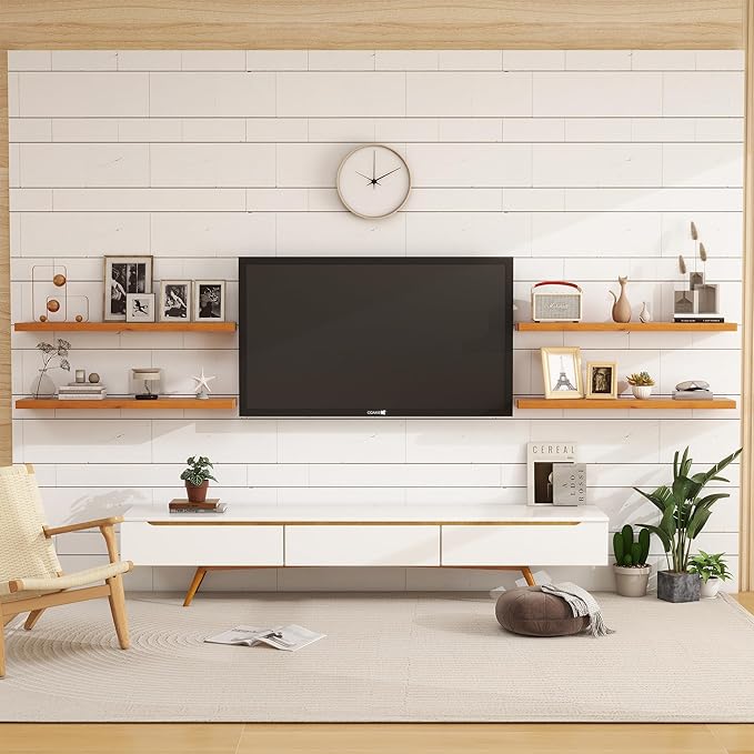 Light Brown Floating Wall Shelves 36 Inches Long x 8”x 1.4” Shelf Floating Rustic Farmhouse Decor, Heavy Duty Shelf Hold 80 lbs, Wall Shelves for Bathroom Living Room Kitchen Bedroom Office