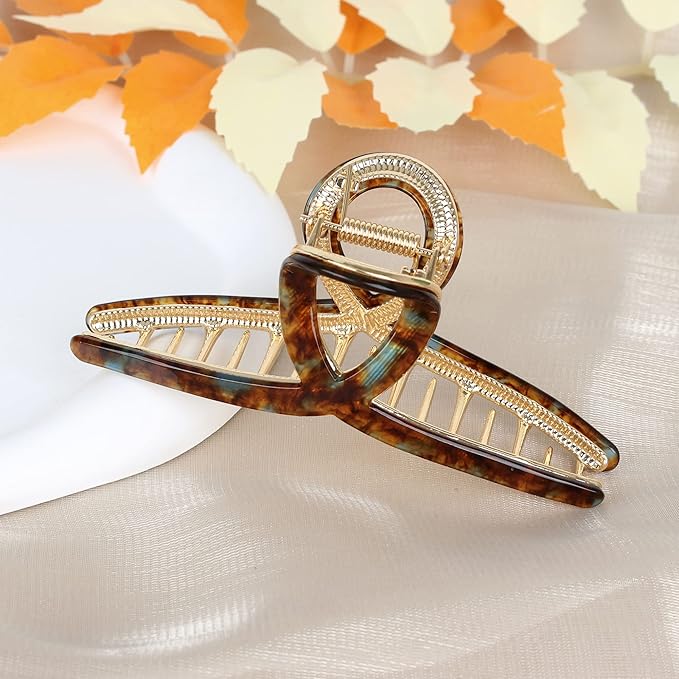 Metal Butterfly Hair Clips for Long Thick Hair - Large 4.7" Strong Hold Acetate Hair Clamps for Women and Girls, 1 Pc (brown blue)