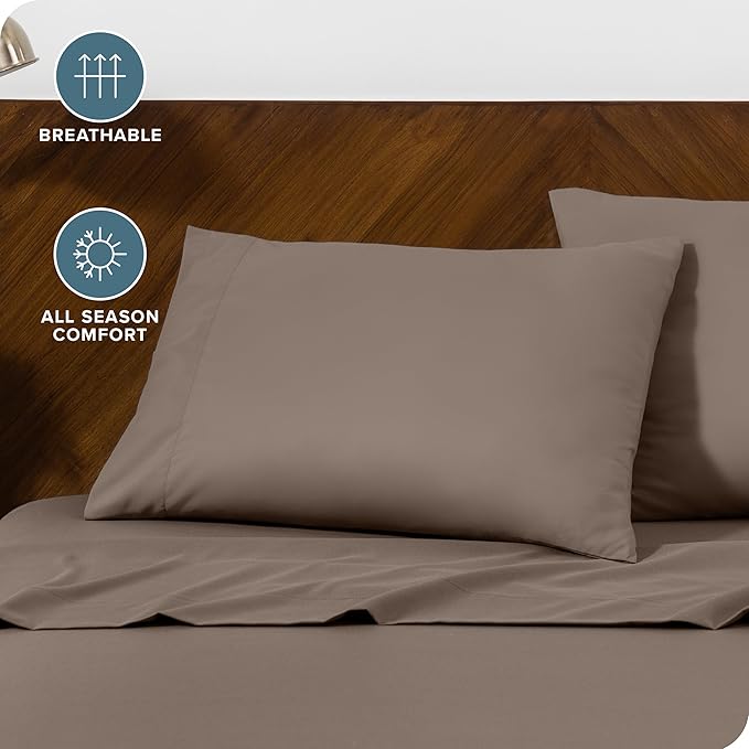 Bare Home Microfiber Pillow Cases - Queen Size Set of 2 - Cooling Pillowcases - Double Brushed - Easy Care - Envelope Closure (Queen Pillowcase Set of 2, Taupe)