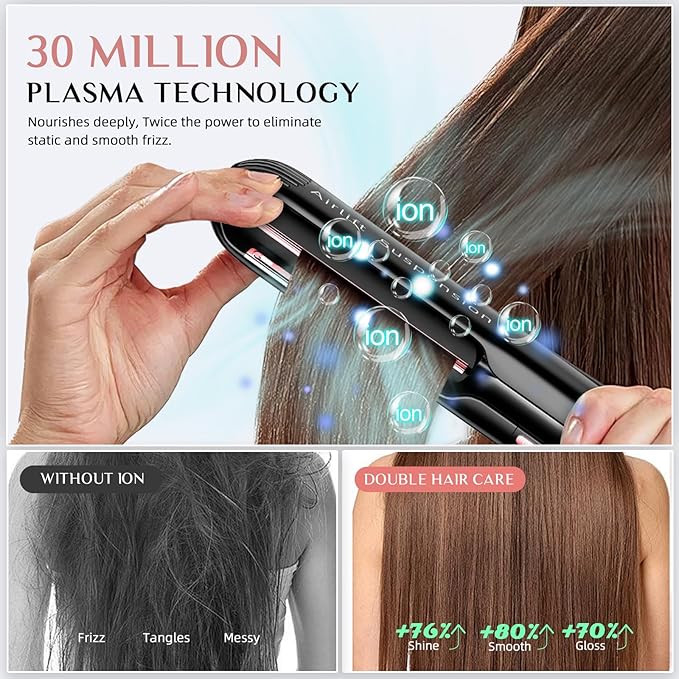RUCHA Air Suspended Hair Straightener, 30s Fast Heating & Plasma Ionic Technology, Ceramic Flat Iron 1 Inch with Floating Plates, 2 in 1 Straightener and Curler, Frizz Control for All Hair Types