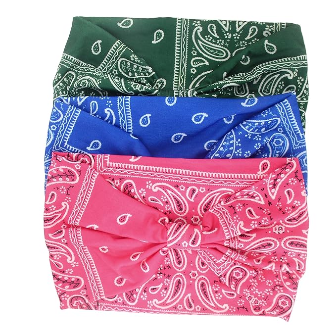 Yeshan Wide Bandana headbands for Women Boho Bandeau Headband Knot Hair Scarf Bands Stretch Floral Printed Non Slip Head bands Elastic Turban Head Wraps Thick African Headband,Pack of 6