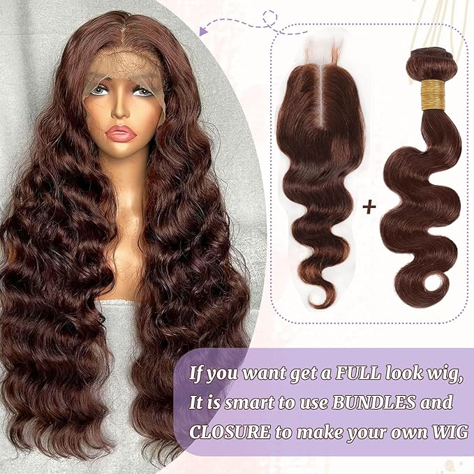 2x6 HD Lace Closure Human Hair Body Wave 4# Chocolate Brown Color Transparent Lace Closure 2x6 Long Deep Middle Part 100% Raw Virgin Human Hair 16 Inch 150% Density