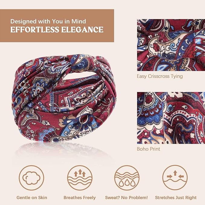 Wide Headbands for Women Knotted No Slip Head Bands Soft Turban Headband Hair Accessories Boho African Solid Color Head Wraps for Women Yoga Workout Pack of 6