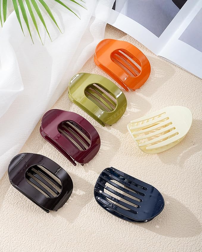 6 PCS Flat Hair Clips for Women - French Medium Flat Claw Clips for Thick Thin Hair, Strong Grip Non Slip Hair Claw Clips for Women Girls