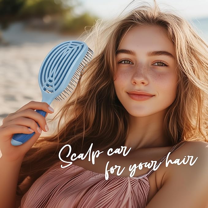 NuWay 4Hair C Brush - Professional Curved Hairbrush - Vented Design Delivers Smoothing And Volumizing Drying Experience - Heat Resistant Bristles For Drying Detangling and Styling - Sky Blue - 1 Pc