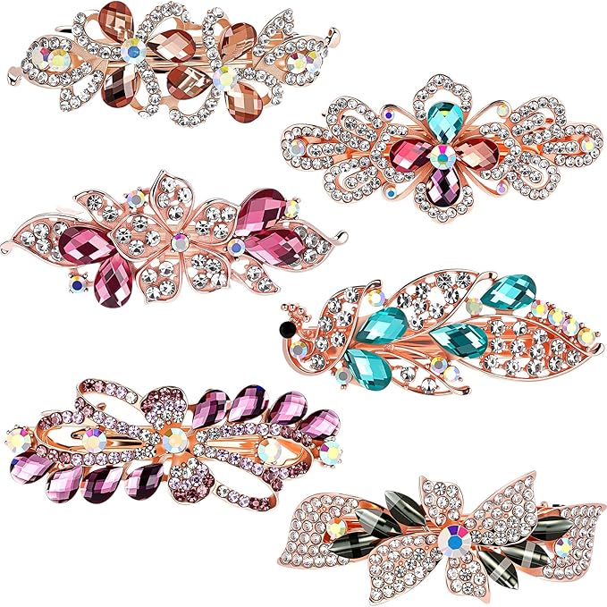 Geyoga 6 Pieces Vintage Hair Barrettes for Women Retro Flower French Pearl Crystal Rhinestones Clips Hair Pins for Women Styling Accessories(Vivid Style)
