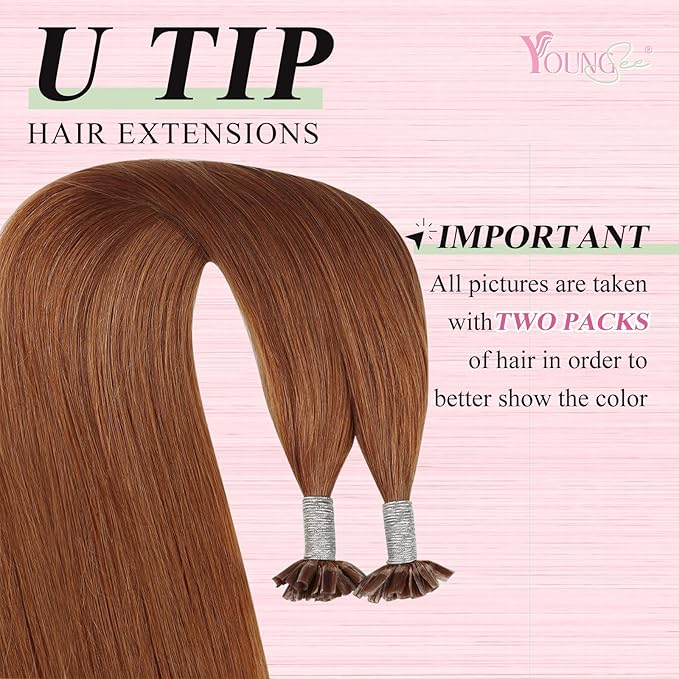 YoungSee U Tip Hair Extensions Copper UTip Hair Extensions Human Hair Copper Silky Straight 16In 50s/50G