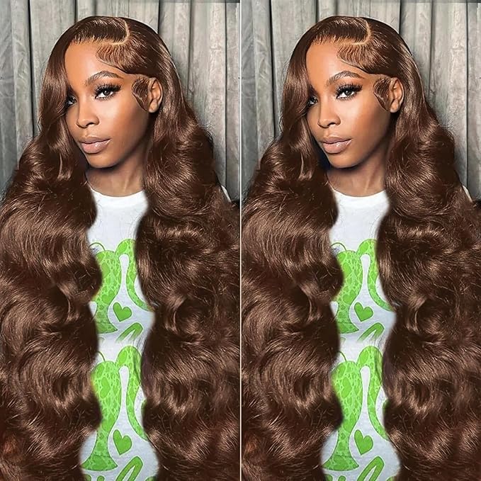 Chocolate Brown 13x6 Lace Front Wigs Human Hair 36 Inch Body Wave Brown Human Hair Wig HD Lace Frontal Glueless Colored Wigs Human Hair Pre Plucked Bleached Knots with Baby Hair for Women