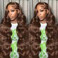 28 Inch Chocolate Brown Body Wave Lace Front Wigs Human Hair 200 Density 13x6 HD Lace Frontal Wigs Human Hair Brown Glueless Wig For Women Pre Plucked with Natural Hairline