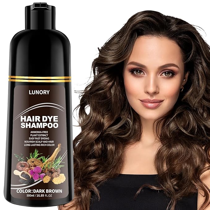 Dark Brown Hair Dye Shampoo for 100% Gray Coverage - 3 IN 1 Hair Color Shampoo with Argan Oil & Ginseng, Ammonia & Paraben Free, Long Lasting Semi-Permanent Natural Color for Women & Men (500ml)