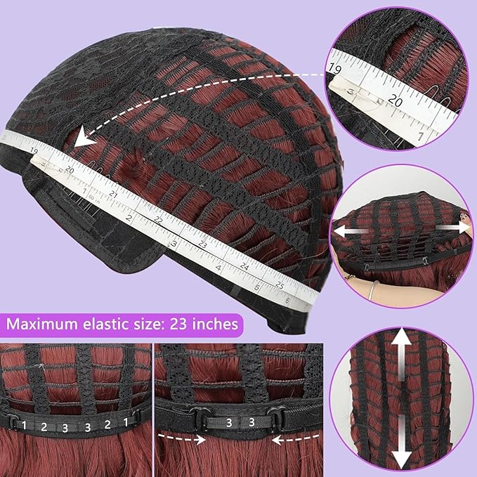 AISI HAIR Purple Synthetic Wavy Curly Bob Wig with Bangs Short Wavy Hair for Women Synthetic Heat Resistant Bob Wigs