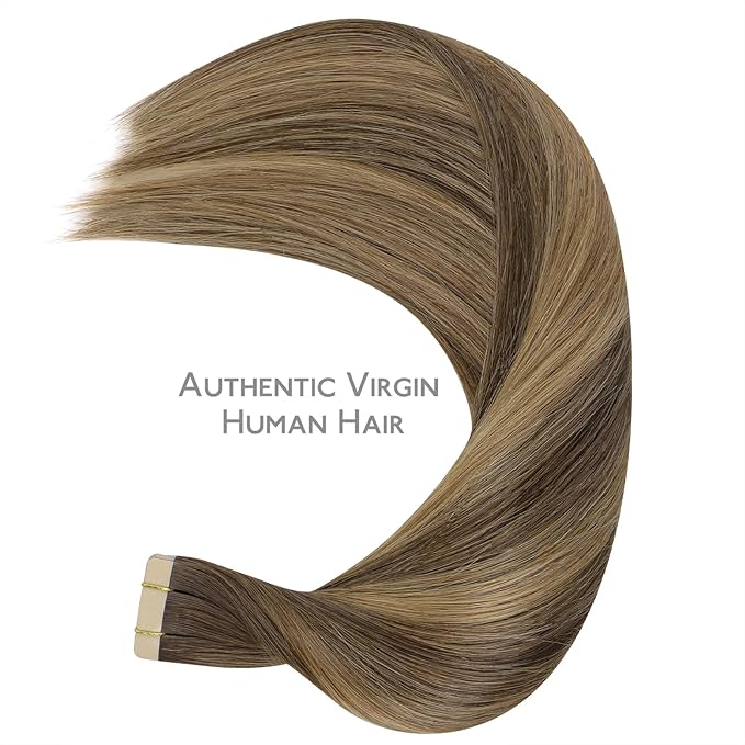 Wennalife Tape in Hair Extensions Human Hair Balayage Chocolate Brown to Caramel Blonde Tape in Extensions, 10pcs 20g 12 inch Remy Invisible Tape Ins Straight Soft Real Human Hair Tape in Extensions