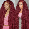 18 Inch 99J Burgundy Lace Front Wigs Human Hair Deep Wave 13x6 HD Lace Front Wigs Pre Plucked with Baby Hair Wet and Wavy Human Hair Wig 200% Density Deep Curly Frontal Wigs for Black Women