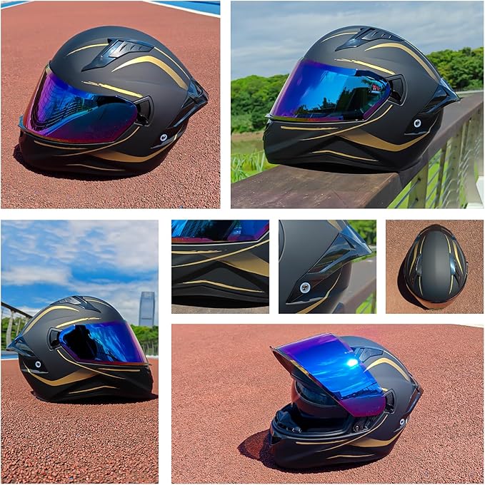 Full Face Motorcycle Helmets for Adult Men Women, DOT Approved Street Bike Racing Helmet Dual Visor Quick Release Buckle, Motorbike ADV Moped Helmet with Extra Clear Visor