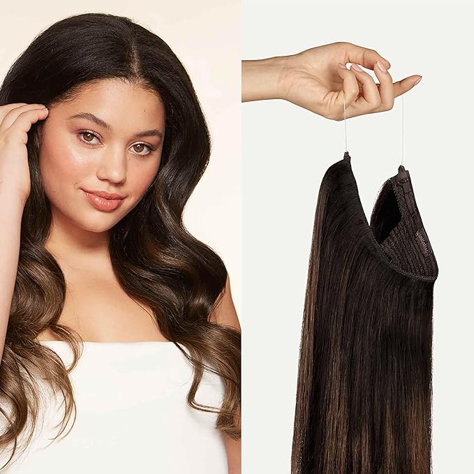 Luxy 100% Remy Human Hair – Halo Clip-In Hair Extensions –Natural Looking Volume & Length - One-Piece - Easy 5-Min Application 150 grams 12" Mocha Brown Balayage