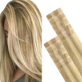 GOO GOO Invisi Edge Tape in Hair Extensions Human Hair, 16/22 Light Blonde Highlighted Golden Blonde, 10pcs 18inch 25g, Virgin Remy Hair, Seamless Injected Tape, Natural Look
