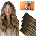 DOORES Invisi Edge Tape in Wide Hair Extensions Human Hair, Chocolate Brown to Caramel Blonde 4PCS Injection Tape ins 20g 16 Inch, Virgin Human 3 Inch Wide Injected Extensions Invisible