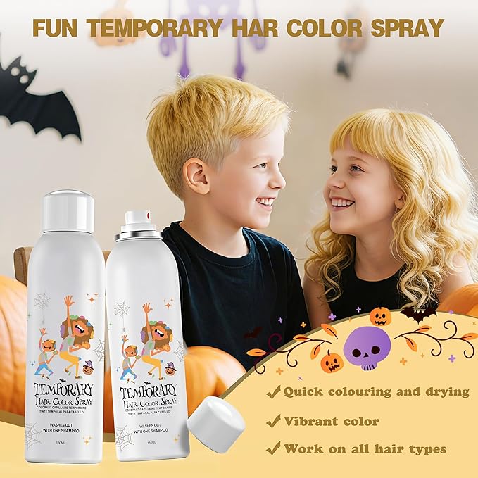 Gold Temporary Hair Color Spray for Kids, Silver Instant Colored Hair Dye Alternative for Boys Girls Teens Men Women, Quick Styling for Party Christmas Halloween, Disposable Washable, 150ml