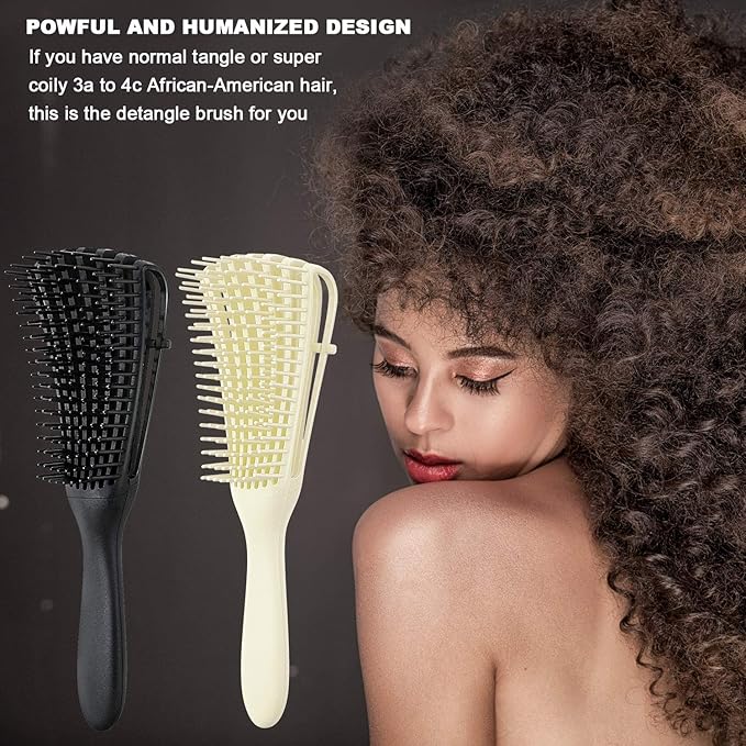 2 Pieces Detangling Brush for Afro America/African Hair Textured 3a to 4c Kinky Wavy/Curly/Coily/Wet/Dry/Oil/Thick/Long Hair, Knots Detangler Easy to Clean (Beige, Black)