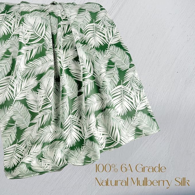 ZIMASILK 100% Pure Mulberry Silk Pillowcase for Hair and Skin Health,Both Sides 19 Momme Silk Floral Print,1pc (King 20''x36'',White Leaves)