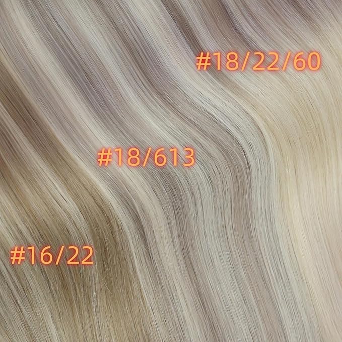 Full Shine Clip in Hair Extensions Ash Blonde Highlight Bleach Blonde Seamless Clip in Human Hair Extensions 16 Inch Human Hair Extensions With Highlights PU Clip in Extension 120 Grams 8 Pcs