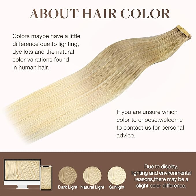 GOO GOO Tape in Hair Extensions Human Hair, O7/60F Ombre Ash Blonde with Frosted Highlights, 12inch 40g 20pcs, Skin Weft Seamless Invisible, Silky Straight with Thick Ends, Remy Human Hair