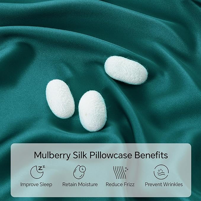 INFIIXSO Silk Pillow Cases 2 Pack Standard Size, Ultra Smooth & Soft Mulberry Silk Pillow Case for Hair and Skin, Breathable Cooling Silk Pillowcase with Hidden Zipper (Teal, 20x26 Inches)