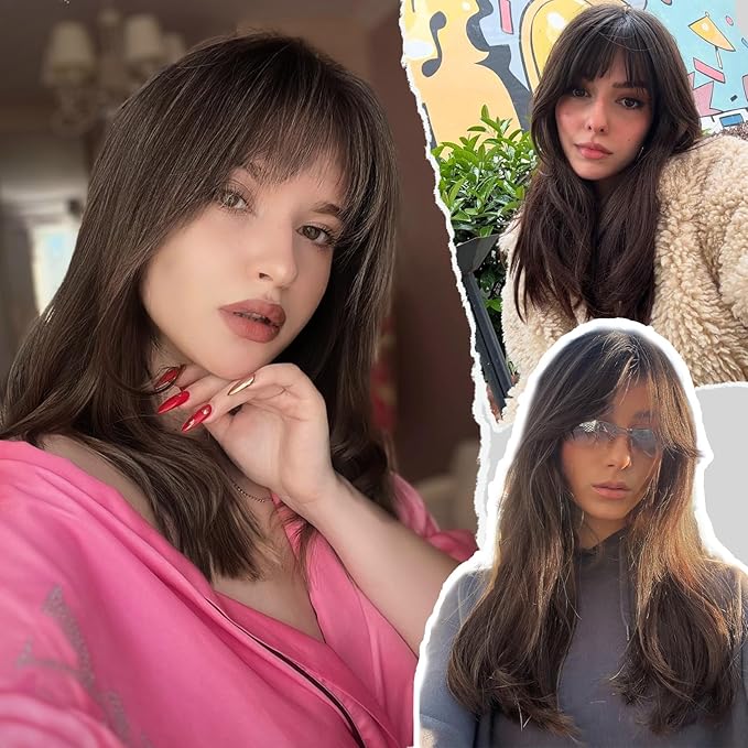 Hair Topper for Women Clip in Bangs – 18 Inch Medium Length Straight 360° Full Coverage Dark Brown,Synthetic Natural Looking Piece for Thinning Hair