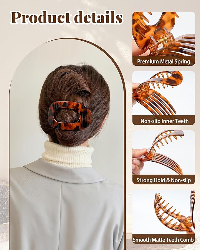 6 PCS Flat Hair Clips for Women - French Medium Flat Claw Clips for Thick Thin Hair, Strong Grip Non Slip Hair Claw Clips for Women Girls
