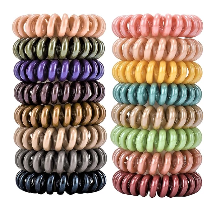 79STYLE 30pcs Plastic Spiral Hair Ties - No Crease Coil Scrunchies for Thin, Thick or Curly Hair (Classic 15 Colors - Mini Size)