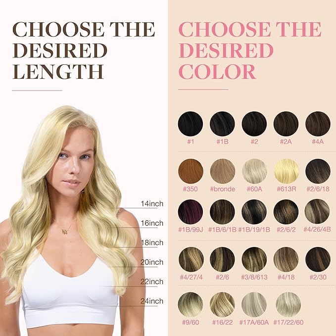 GOO GOO Tape in Hair Extensions Human Hair, 613R Bleach Blonde, 24inch 50g 20pcs, Skin Weft Seamless Invisible, Silky Straight with Thick Ends, Remy Human Hair
