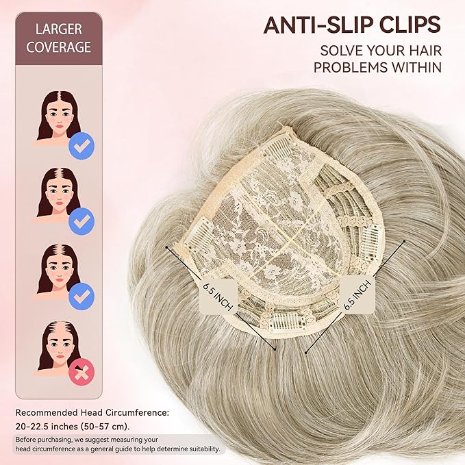 LEEONS Hair Topper for Women - Short Bob with Bangs & Side Part - Synthetic Wig Topper for Thinning Hair - Short Straight Bob - Ivory Blonde