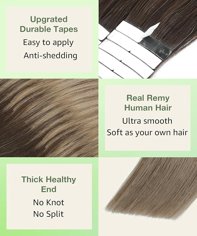 SURNEL Tape in Hair Extensions Human Hair Balayage 2 Dark Brown Fading to 6 and 18 Ash Blonde Human Hair Tape in Extensions 16inch 20 pcs 50g(#2/6/18-16)