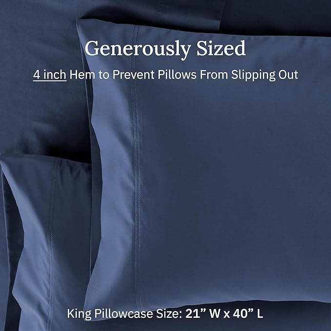 CALIFORNIA DESIGN DEN Luxuriously Soft Hotel Quality 600 Thread Count, 100% Cotton Set of 2 Cases, Crisp & Cool Pillow Cases King Size, Set of 2, Fits King Pillows (Dark Blue)