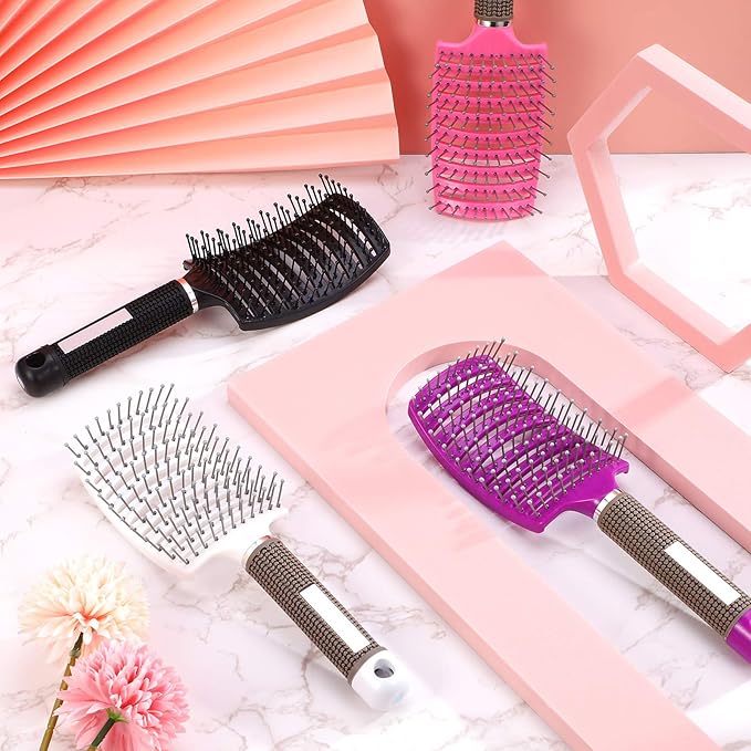 Patelai 4 Pcs Hair Brush, Detangler Curved Vented Brushes for Women Men, Curved Vented Wet Dry Styling Brushes for Curly Long Thick Thin Tangled Hair, Blow Drying Brush, 4 Color