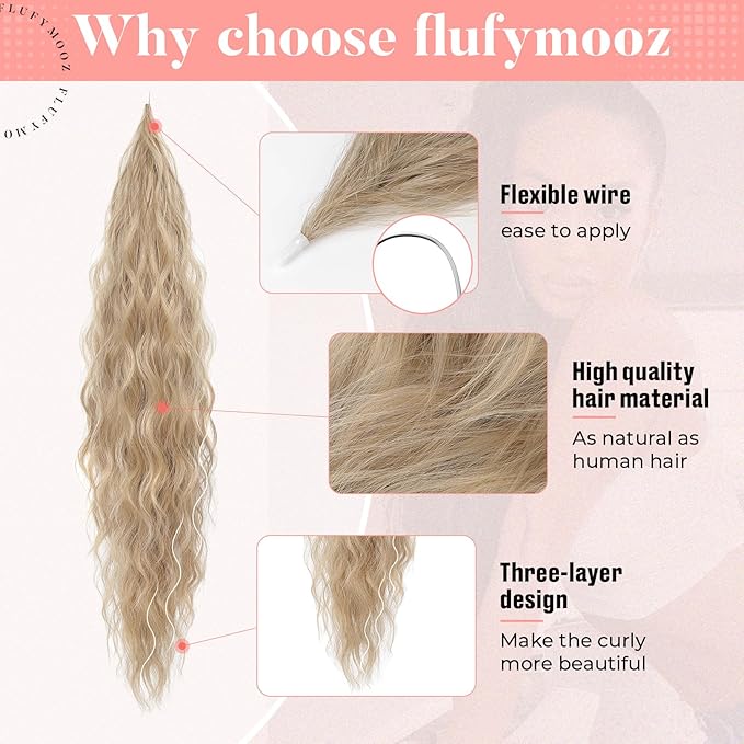 Flufymooz Ponytail Extension, Flexible Wrap Around Ponytail Extension Long Wavy Curly Ponytail Hair Extensions Natural pony tail Synthetic Hairpiece for Women 32 Inch (Champagne Blonde)